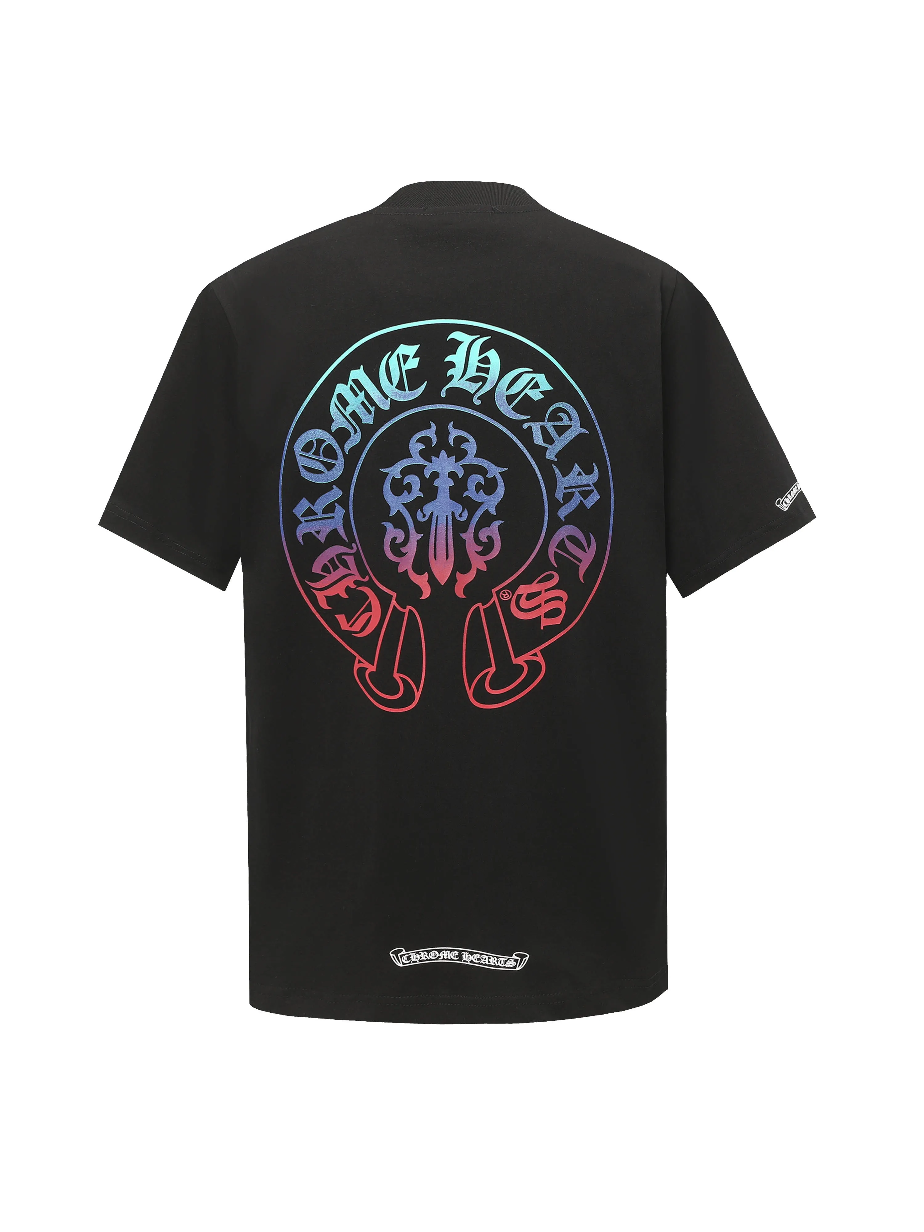 🅿️170 Chrome hearte/Chrome heart ch 25ss early spring Sanskrit horseshoe print short-sleeved T-shirt. A must-have item for daily commuting for men and women in light luxury. The correct version is welcome to compare. Detailed features: ·280g 100% cotton double yarn jersey fabric. ·Custom-dyed in the same cylinder, special thickened 32 pieces double-strand 1x1 thread. ·Double-needle cross-stitch technology. ·Original main mark washed tag. Color: black white. Size: XS-L